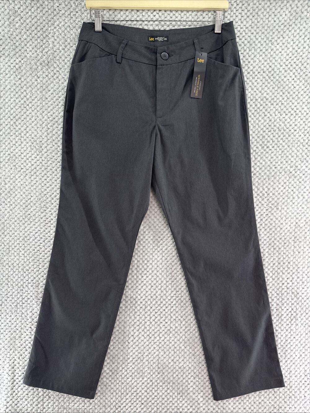 Lee Relaxed Pants Womens 10P Gray Relaxed Fit Straight Leg Mid Rise Wrinkle Free